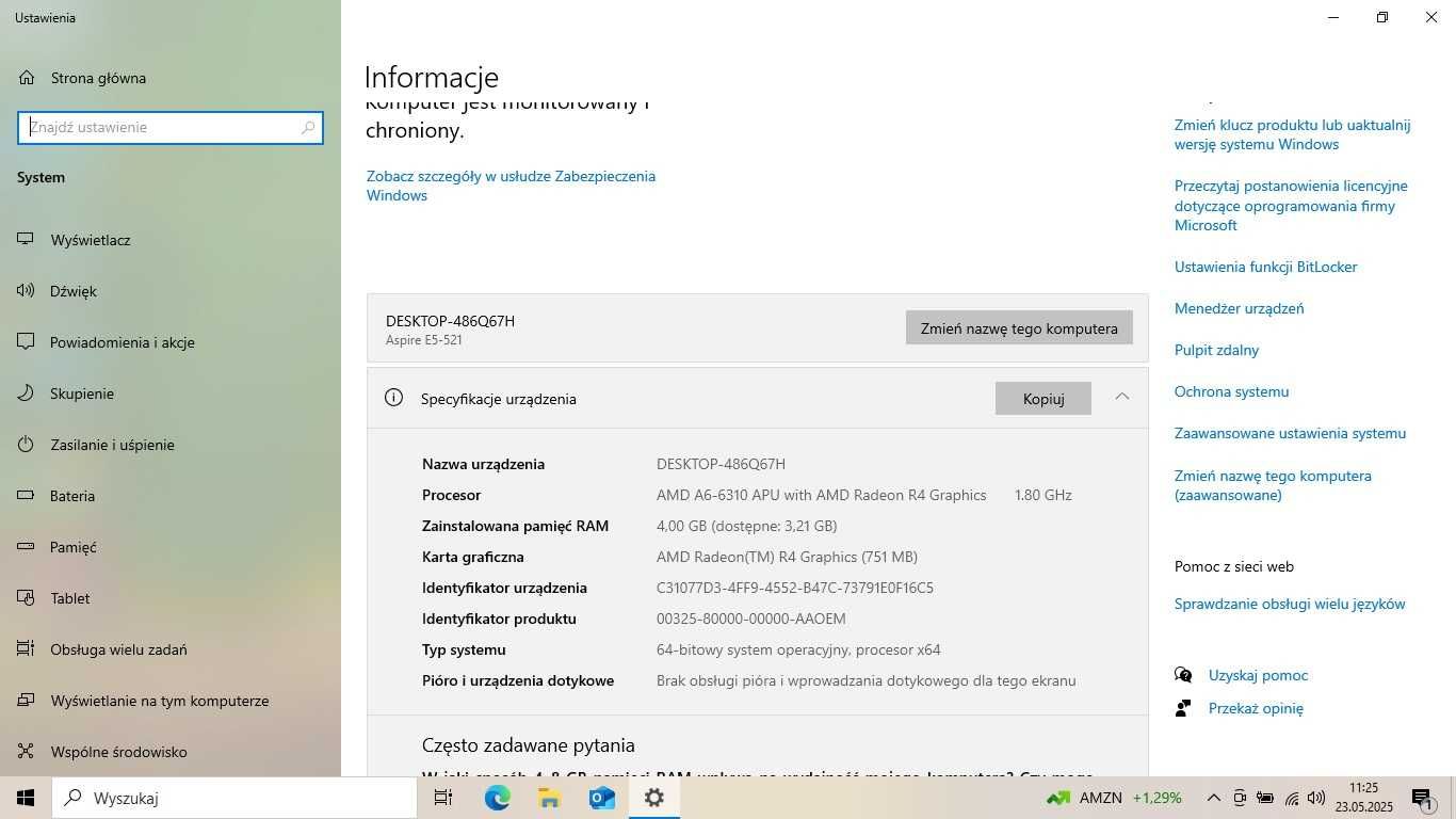 Laptop ACER E5-521 I 4GB Ram I 1000 GB HDD I AMD A6-6310 I Win 10