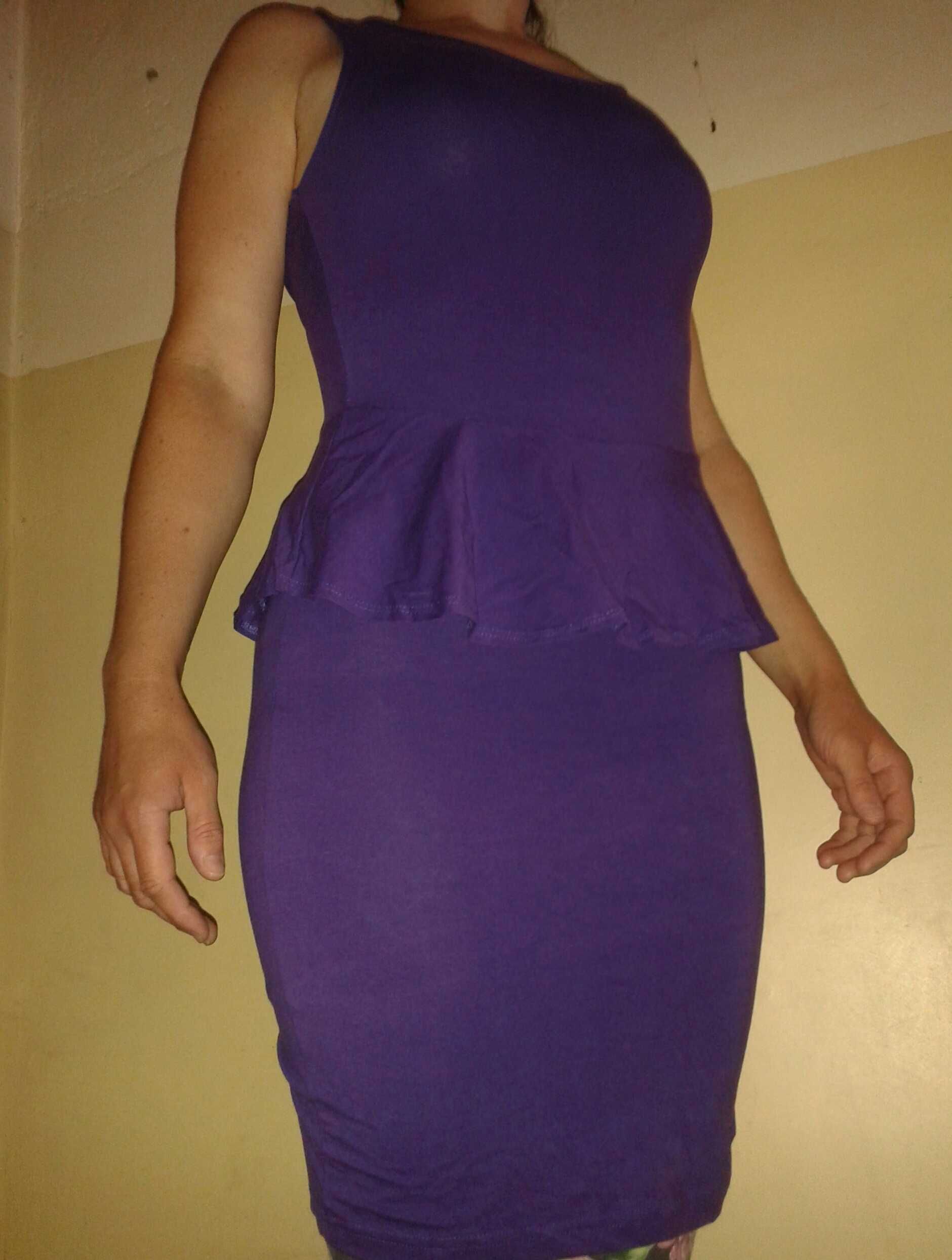 Sukienka z baskinką fioletowa New Look rozmiar 38 M