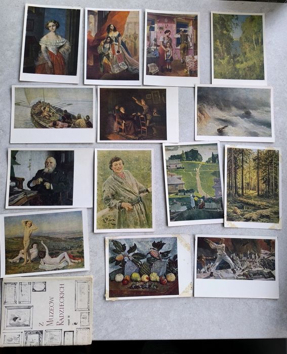 Dwa stare zestawy pocztówek z 1966 r. – reprodukcje obrazów z muzeów r