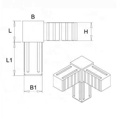 Łącznik plastikowy do profil 25x25mm ścianka 2mm  3D3 V25 X2