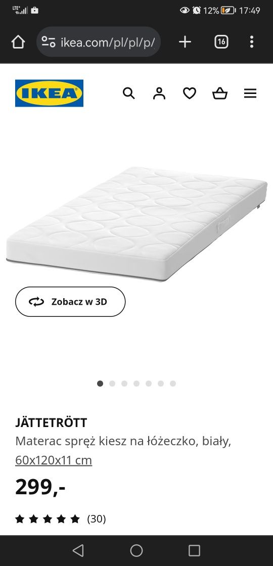 Łóżeczko niemowlęce IKEA Sniglar z porządnym materacem Jattetrott