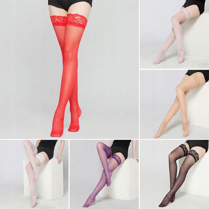 Seksowne pończochy gładkie z koronką czarny