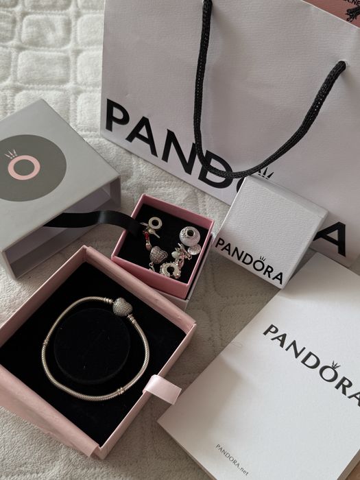 Браслет Pandora, срібний, оригінал, з намистинками