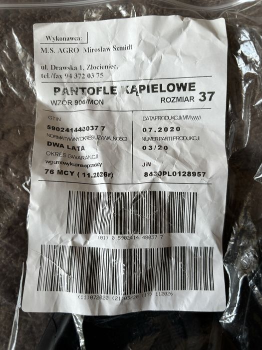 Klapki wojskowe rozmiar 37 ( Pantofle Kąpielowe wzór 906/MON )
