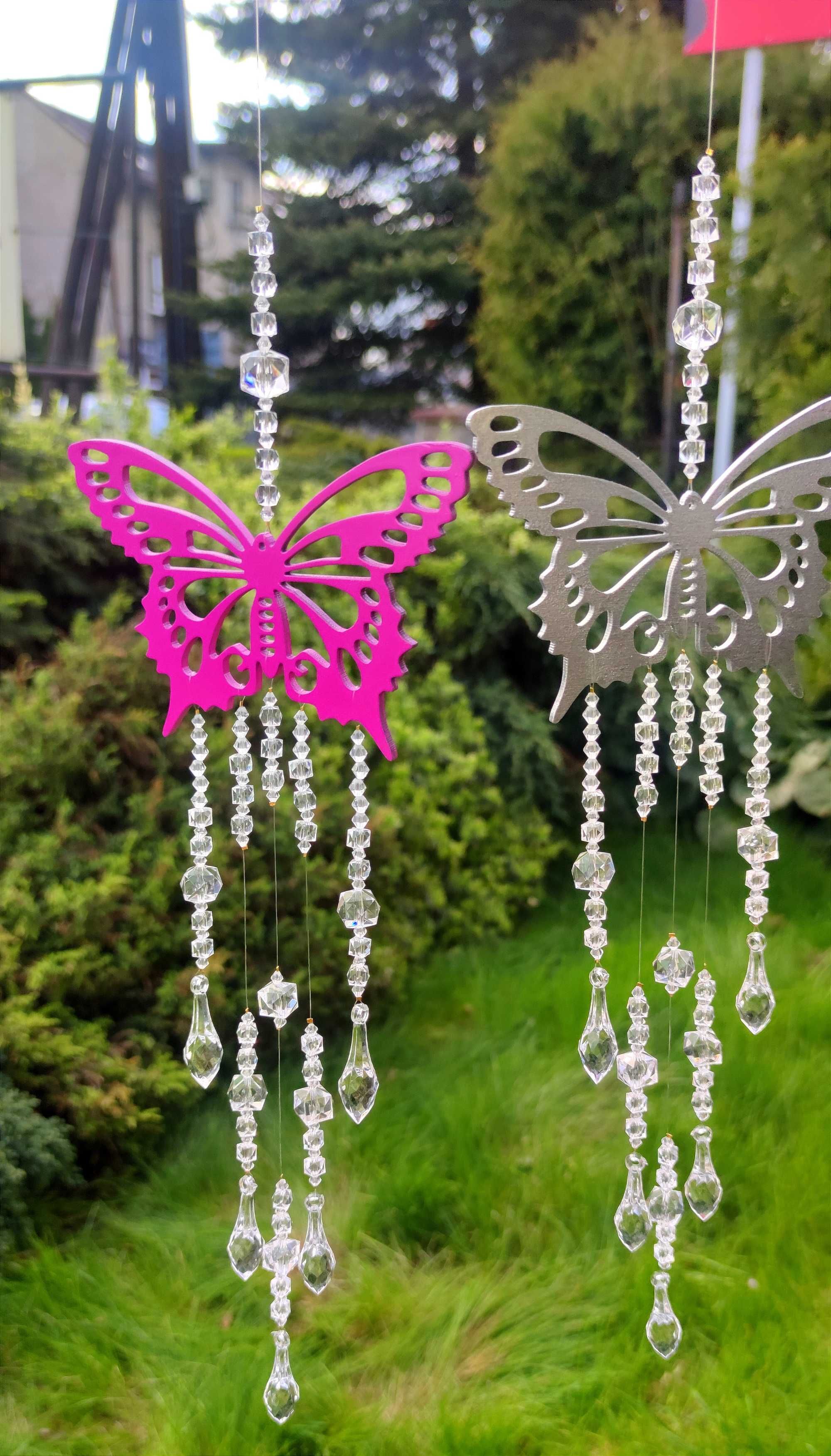 Łapacz ażurowy motyl z kryształkami zawieszka dekoracja