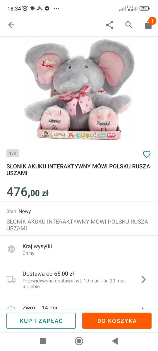 Interaktywny słoń dla dziewczynki