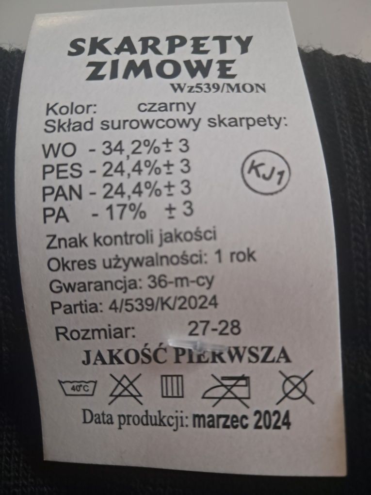 Skarpety Zimowe Wojskowe WP Wz539/MON