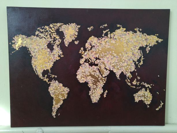Большая картина маслом на холсте карта мира 60 на 80 см +золото