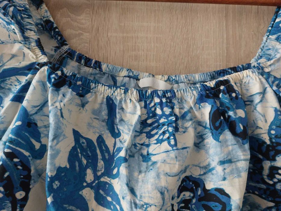 Śliczna bluzka karo kwadratowy dekolt bufki crop top H&M top niebieski