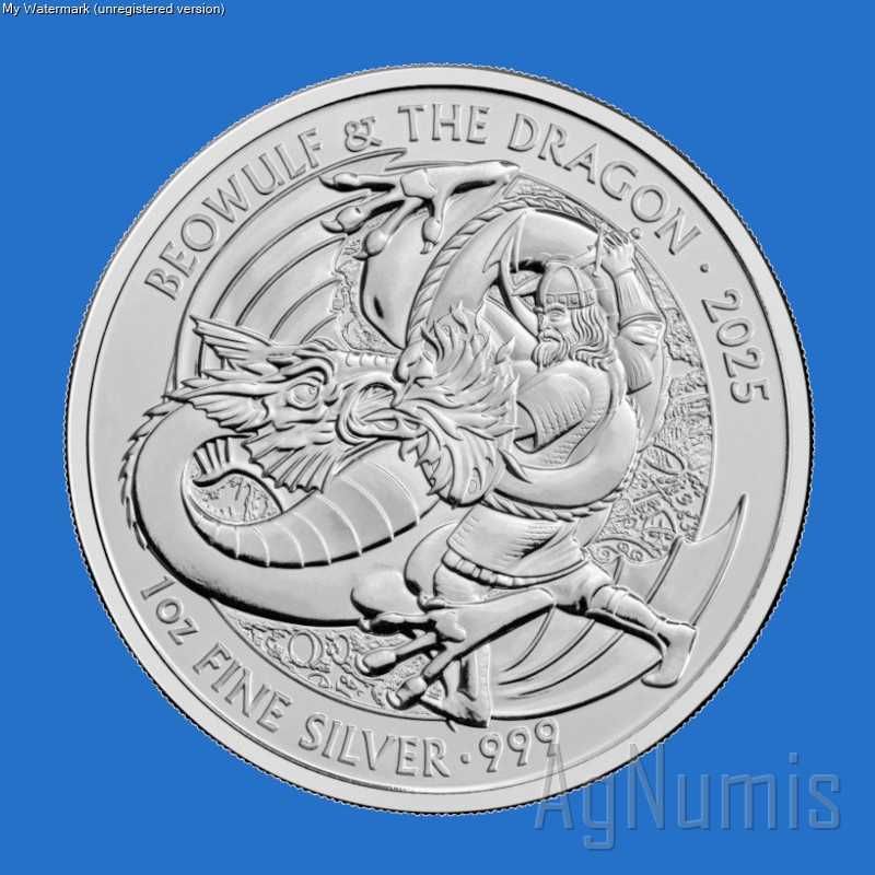 Moeda 1 Onça Prata Pura 999 - UK Beowulf & The Dragon 2025, Libra