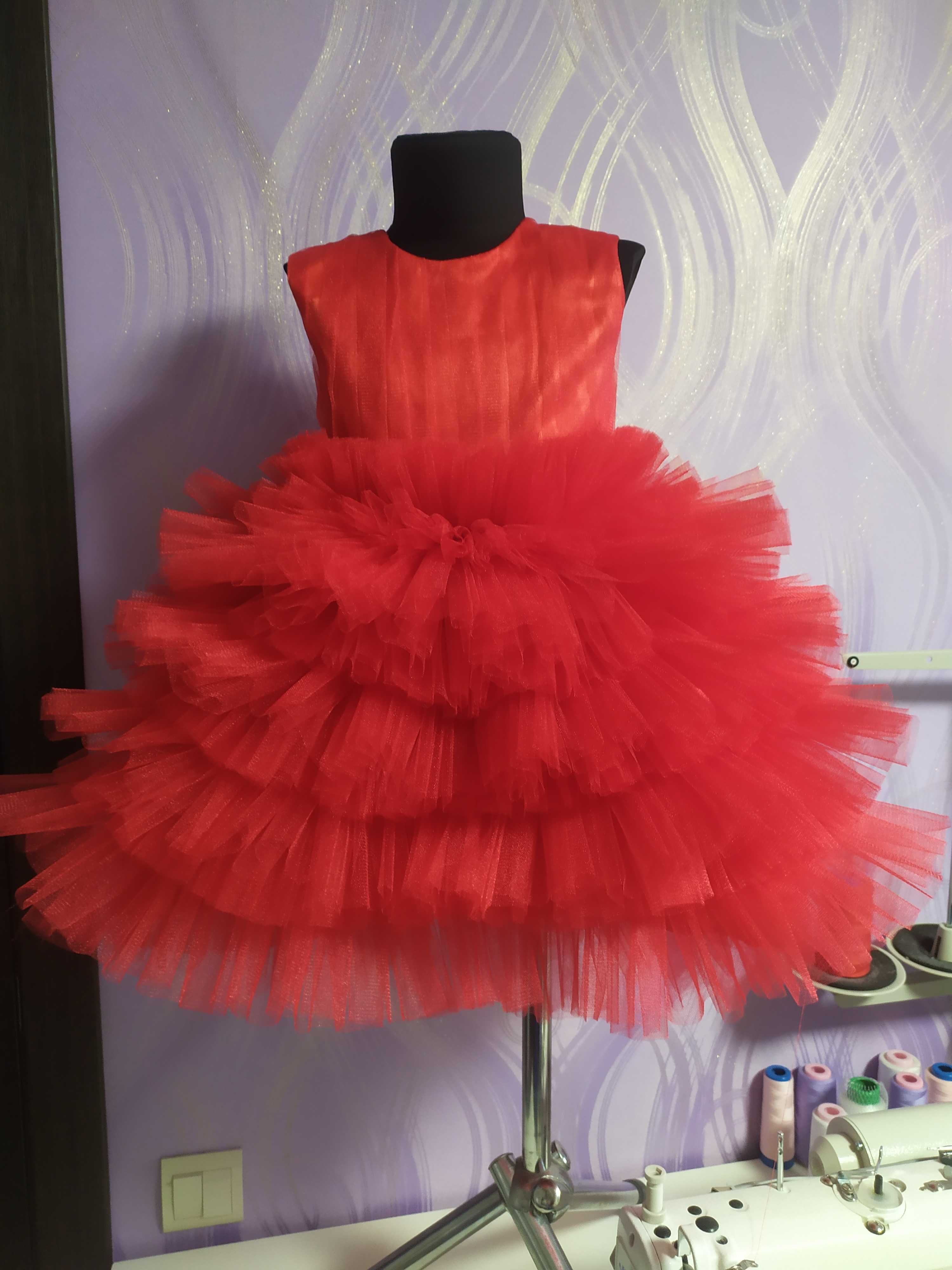 Нарядное платье на девочку, красное, святкова сукня на дівчинку