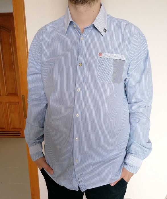 Scotch & Soda koszula męska casual niebieska paski guziki bawełna XXL