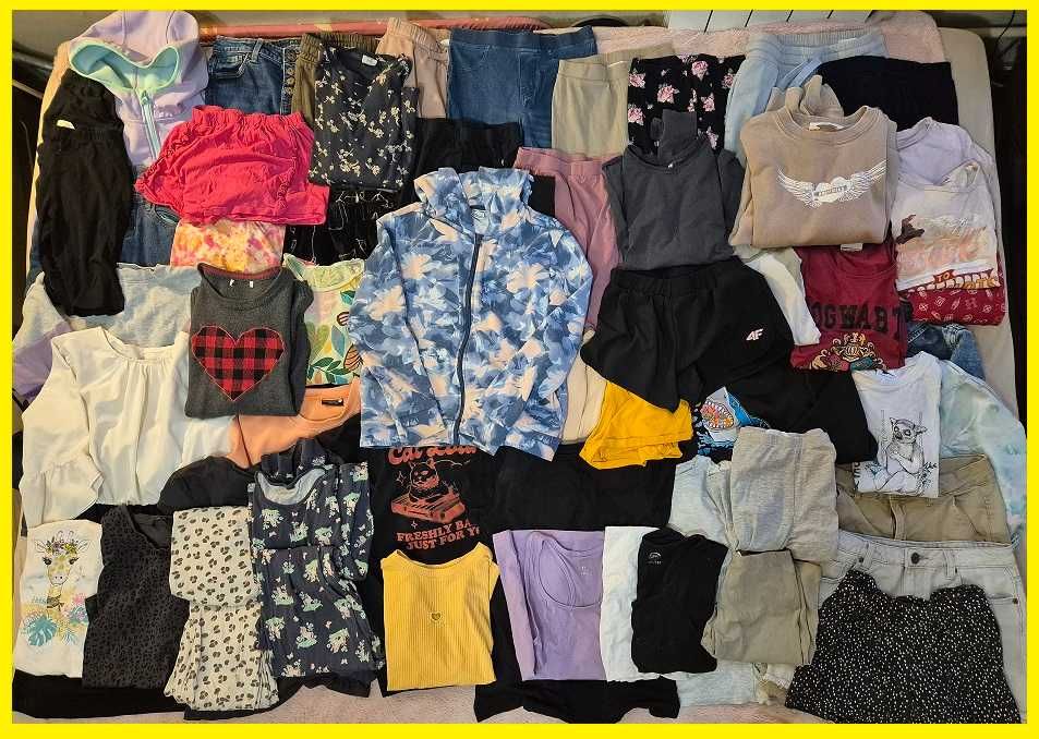 Ogromny zestaw ubrań dla dziecka (57 sztuk), rozmiary od 140 do 152