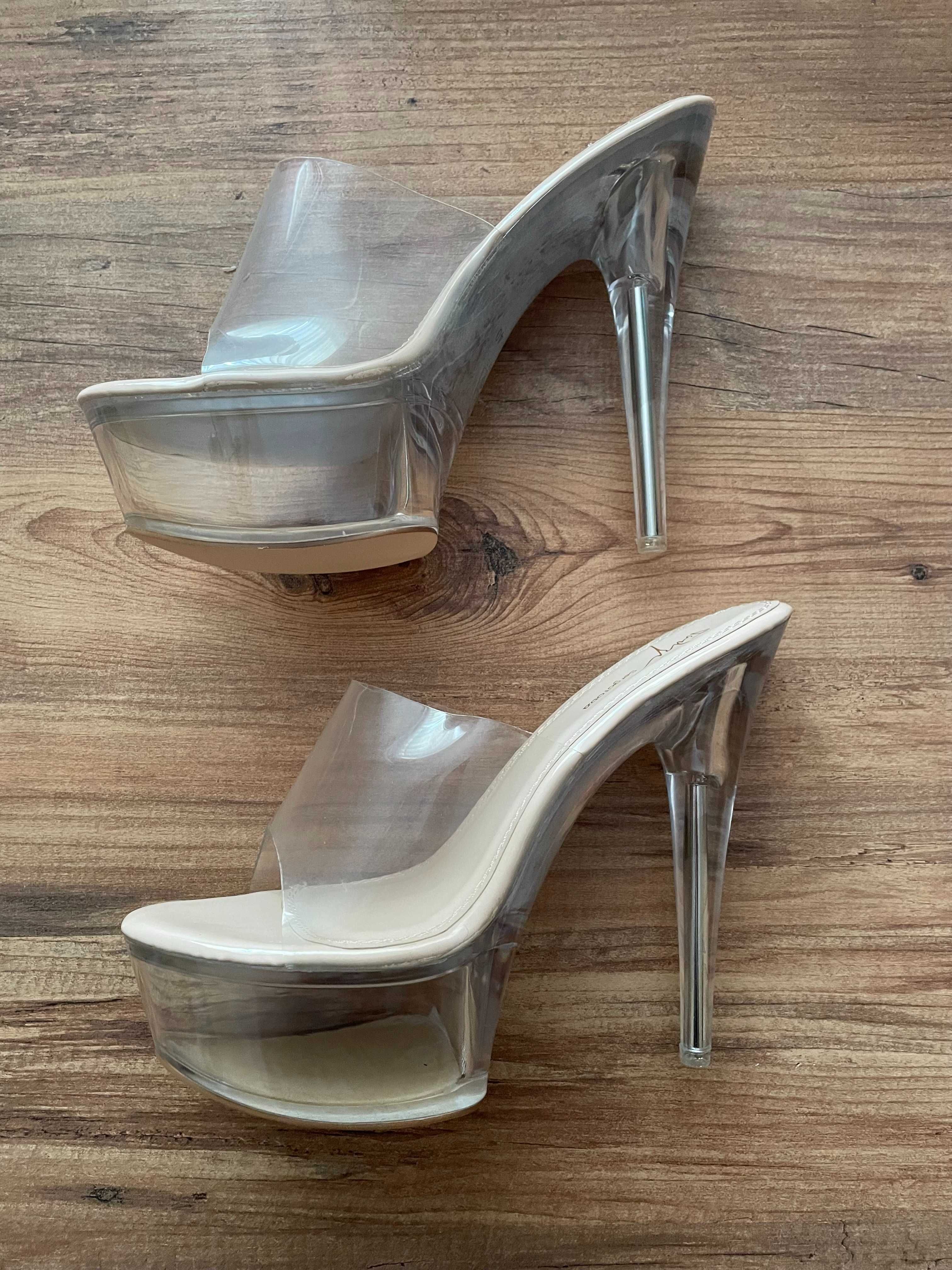 Buty szklanki na platformie high heels r.40