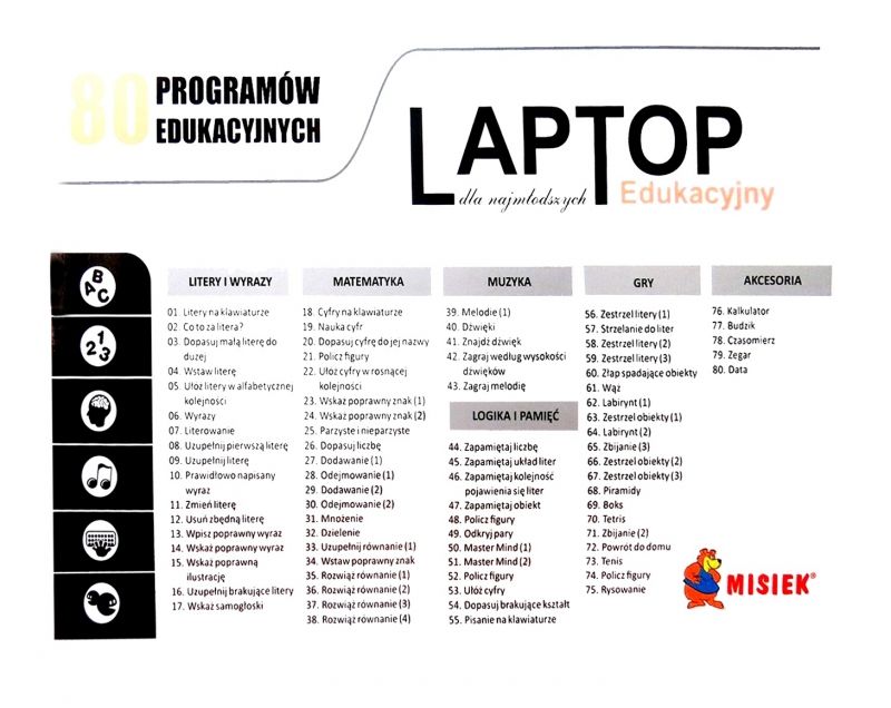 laptop edukacyjny 80 programów litery matematyka gry nauka