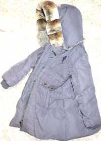 Фирменное пуховое пальто куртка пуховик для девочки, с мехом шиншиллы
