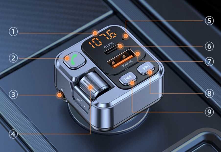 Transmiter samochodowy T16 FM USB Bluetooth SD AUX ttst1552