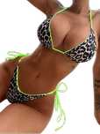 Strój Kąpielowy BIKINI Stringi SEXY Neon Wiązane Panterka - L