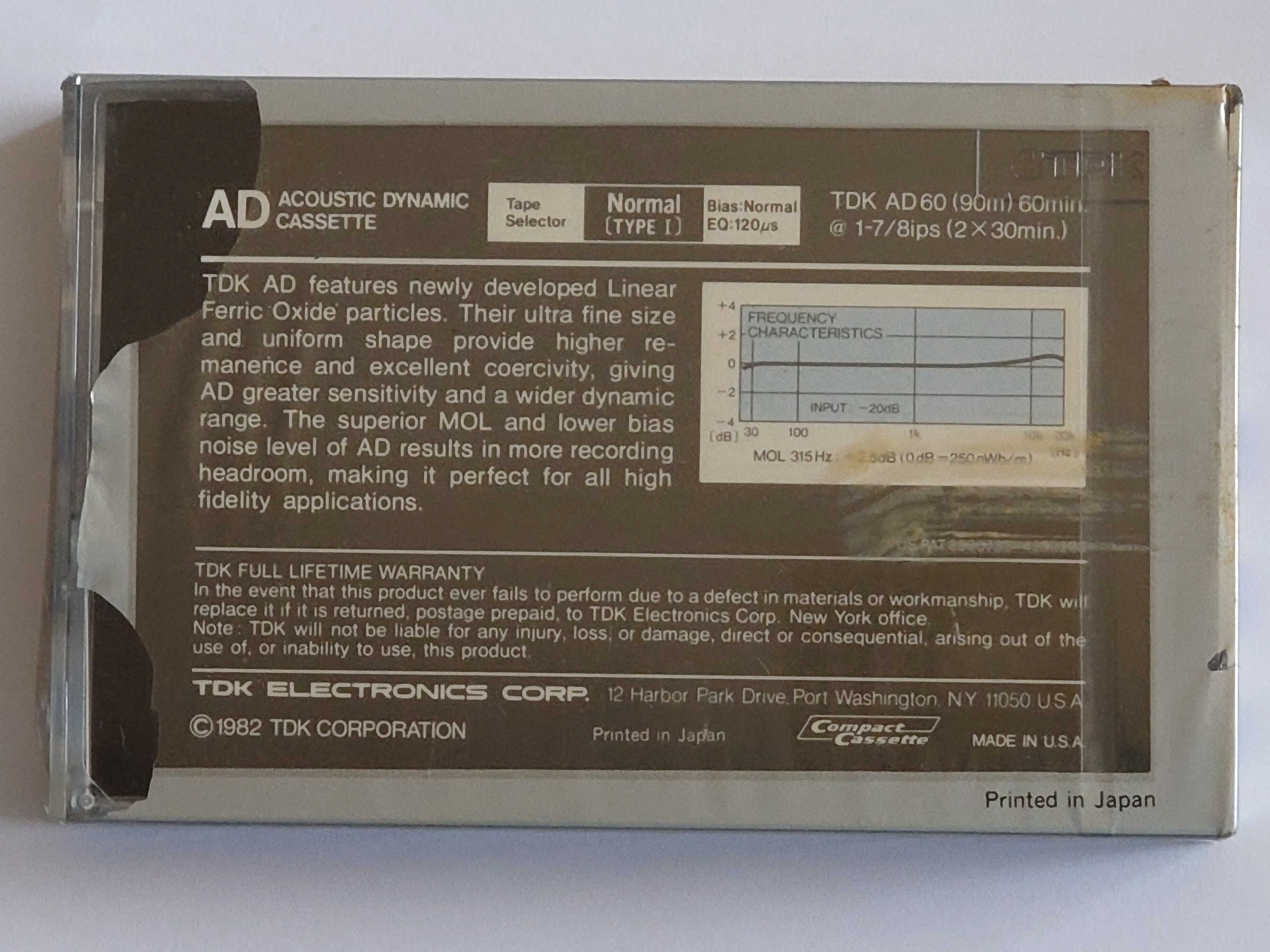 TDK AD 60 model na rok 1982 rynek USA - uszkodzona folia