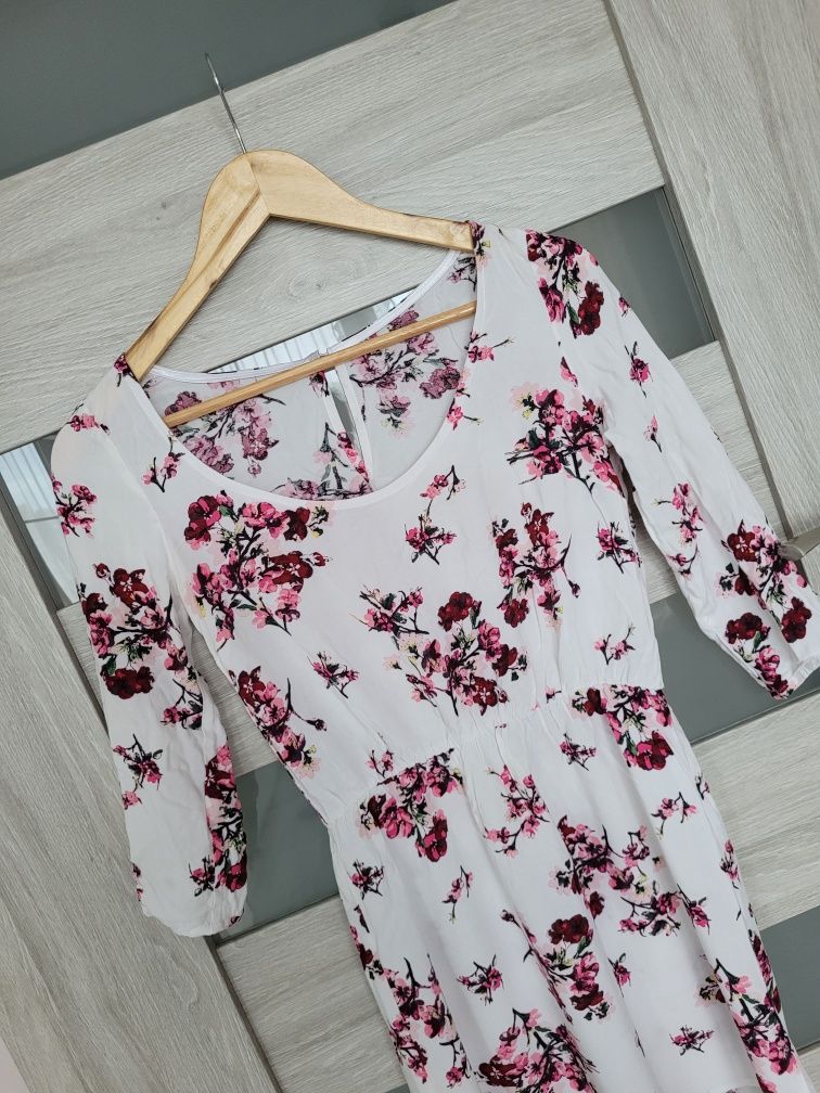 Biała sukienka kwiaty H&M divided XS 34 petite