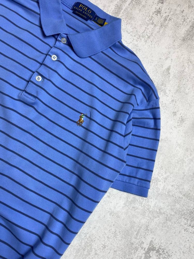 Блакитне смугасте поло Ralph Lauren Custom Slim Fit
