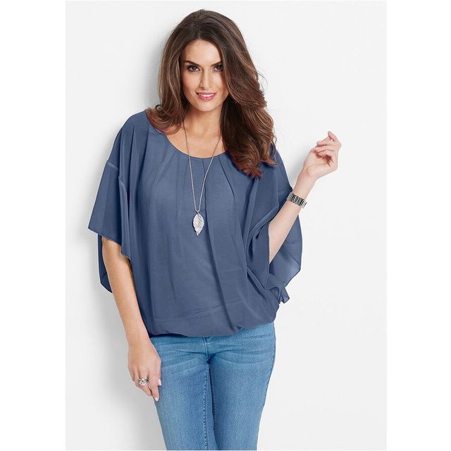 Bonprix Granatowa Szyfonowa Bluzka Kimono 40