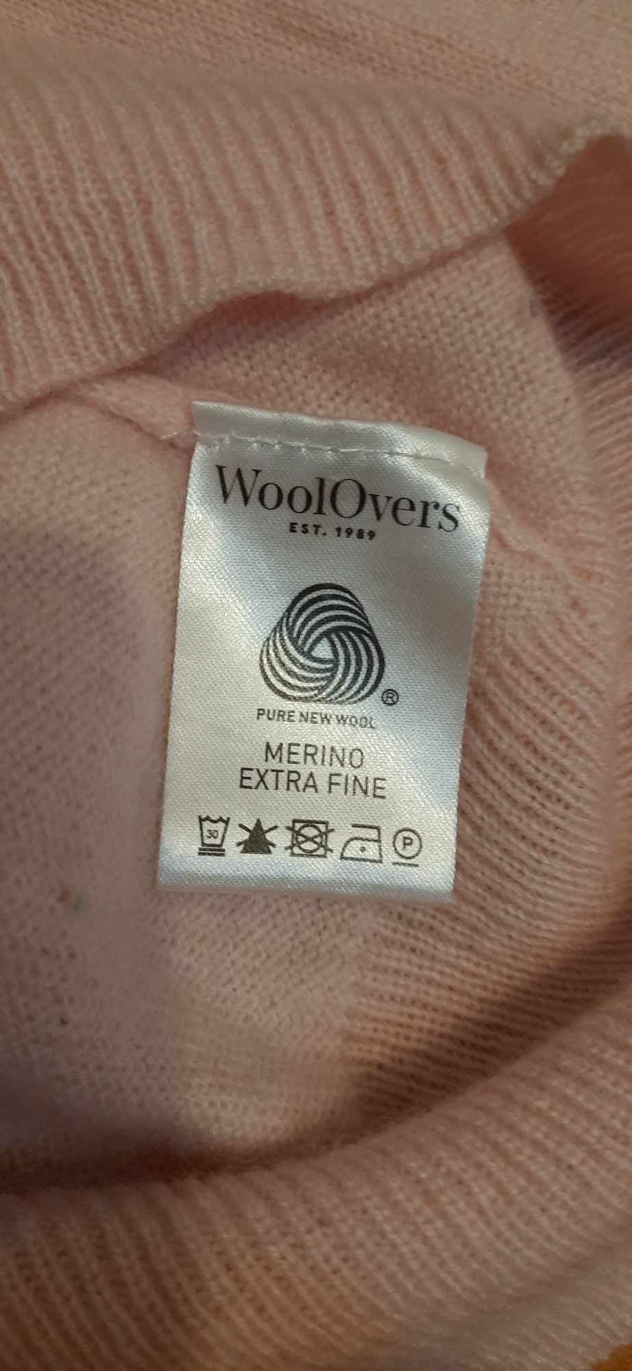 Sweter 100% merino wool 38 M wełna pudrowy róż