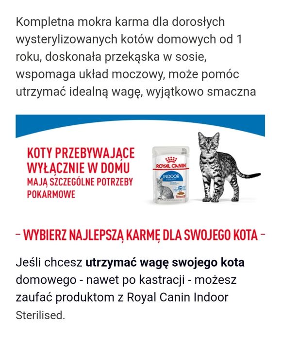 48x85g Royal Canin Indoor Sterilised kawałki w Sosie 

Wszystkie karmy