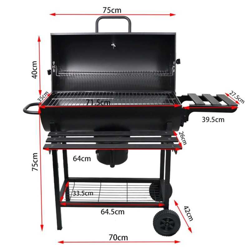 Grill Węglowy BLACK XL – Beczka z Półkami, Termometrem i Matą
