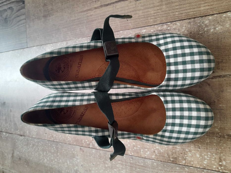 Cubanas salto aos quadrados verdes/brancos 40