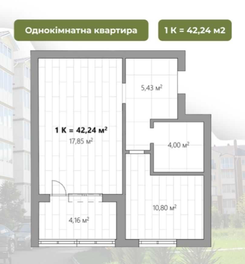 1К квартира 42,24м2, котеджне містечко біля Ірпеня!