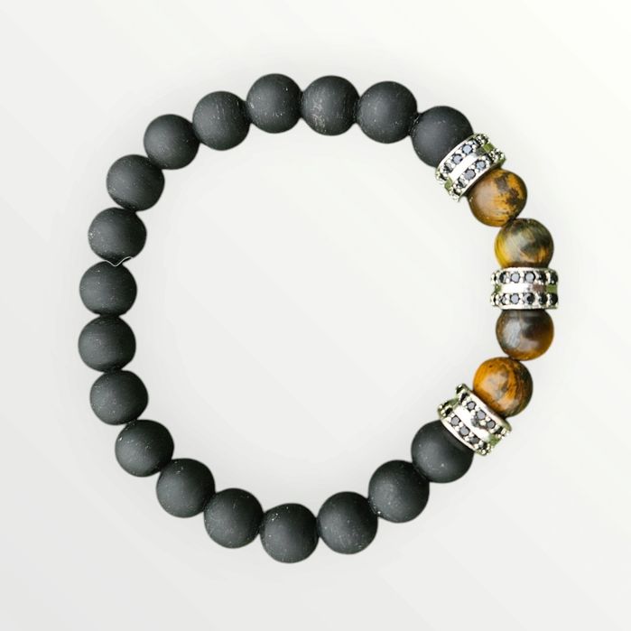 Pulseira Obsidiana Mate com Olho de Tigre 8mm
