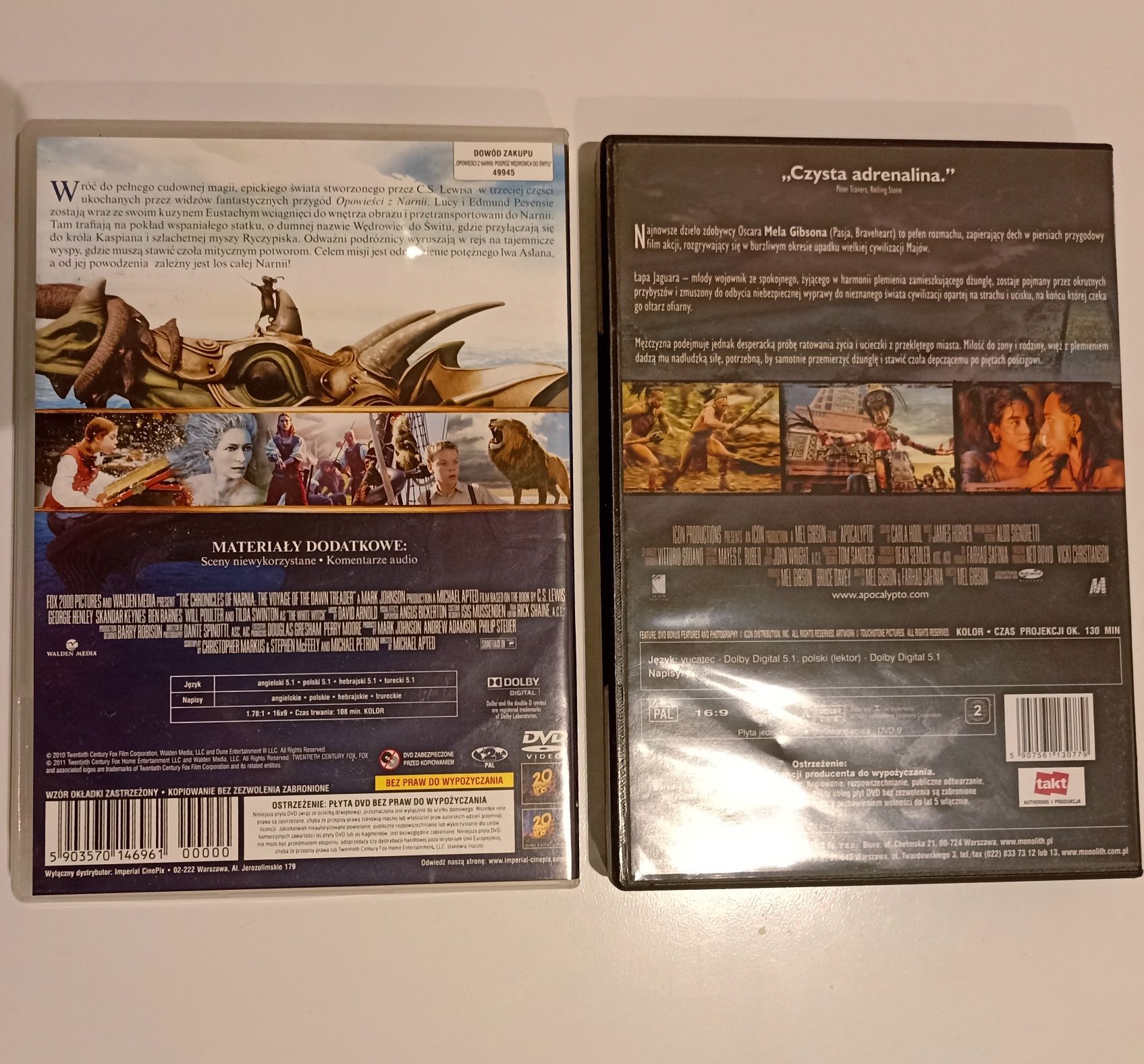 Film CD DVD 2szt Opowieści z Narnii i Apocalypto
