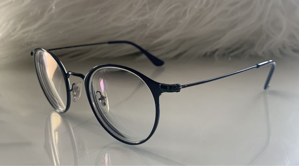 Ray Ban granatowe oprawki korekcyjne, okulary i etui