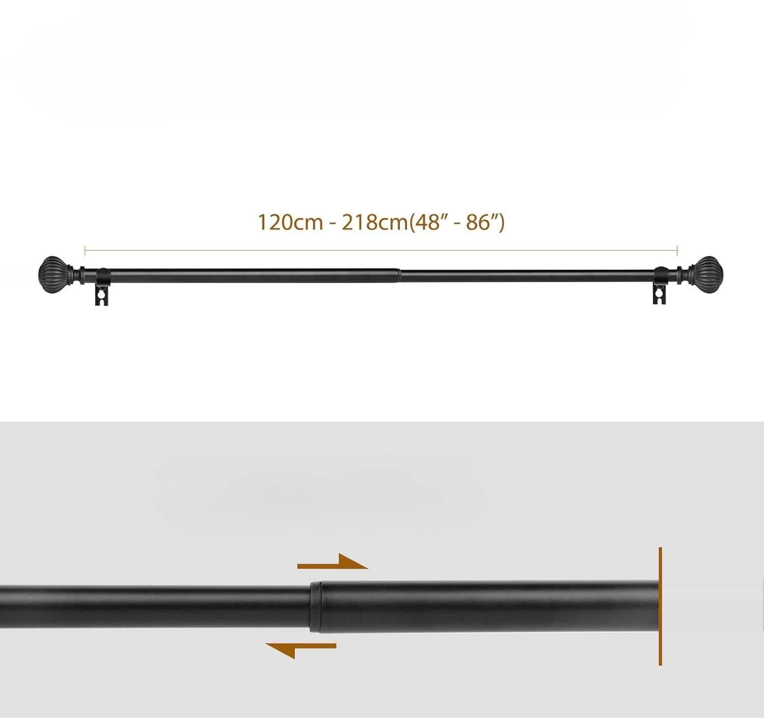 SZXIMU Karnisz Wysuwany 122-218 cm, Czarny