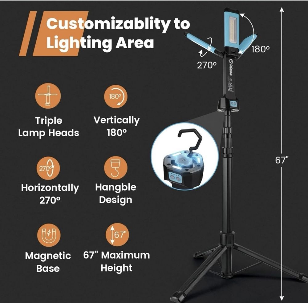 Lampa budowlana warsztatowa statyw bezprzewodowa