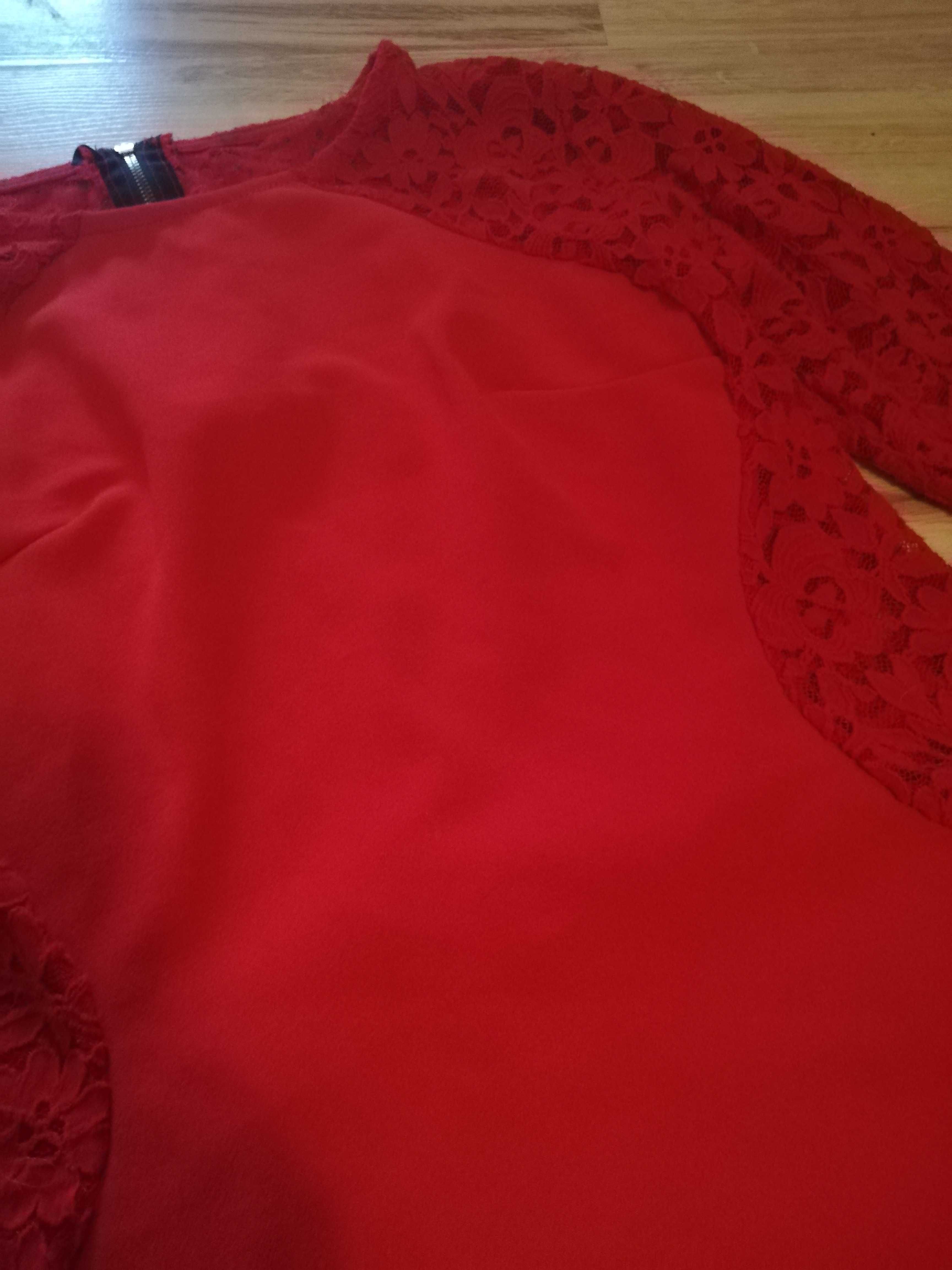 Sukienka czerwona koronka wstawki m 38 wesele