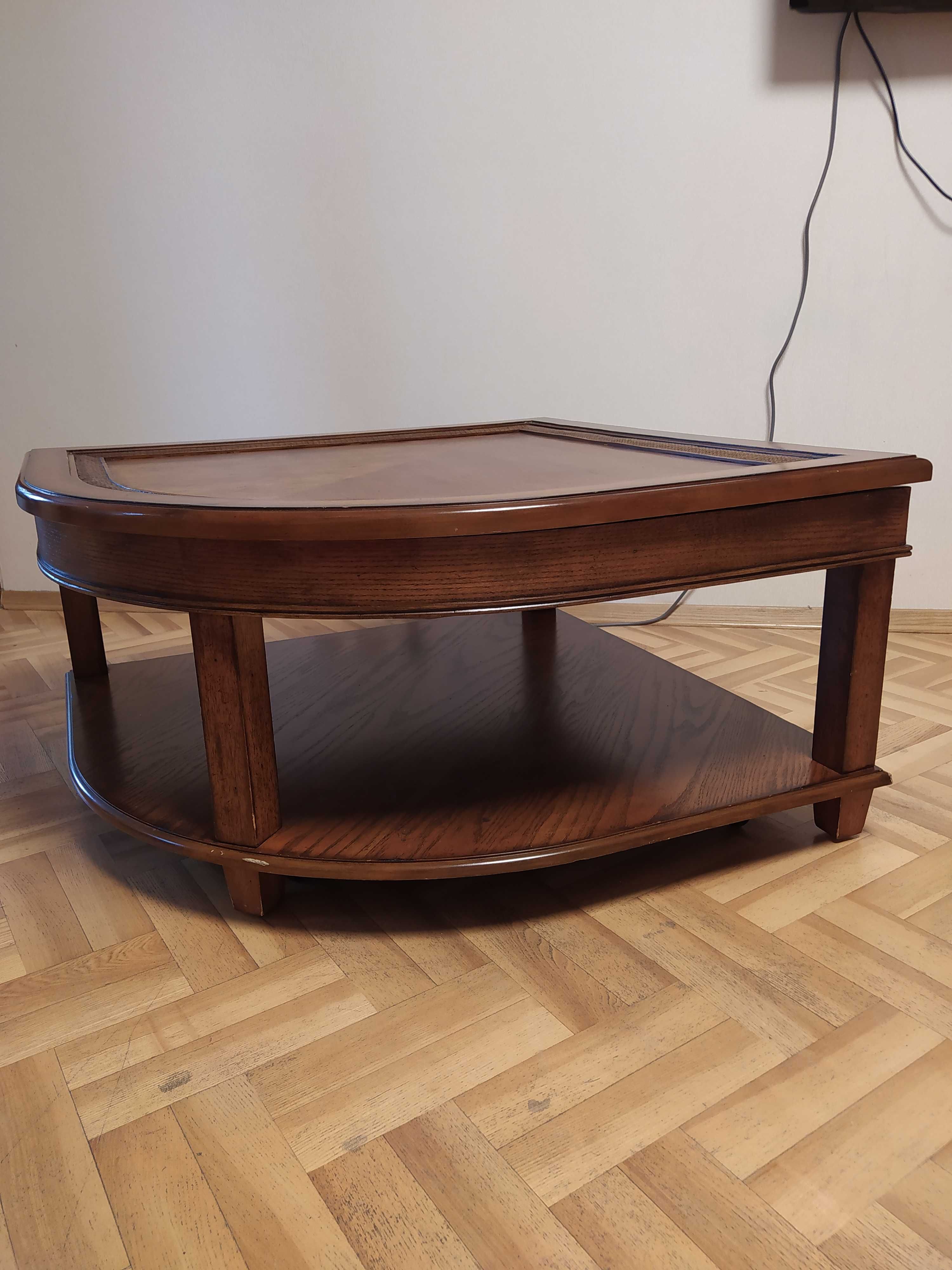 Дерев'яний журнальний стіл-трансформер зі скляною вставкою