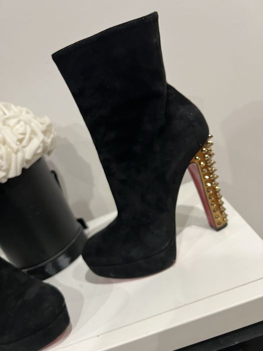 LOUBOUTIN taclou BOTKI czarne ćwieki szpilki zamsz kozaki oryginał