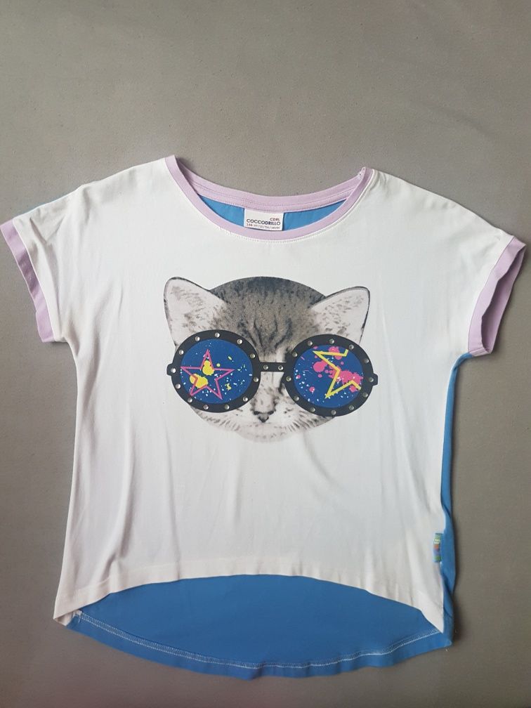 Bluzka t-shirt koszulka Coccodrillo r.146 kotek w okularach
