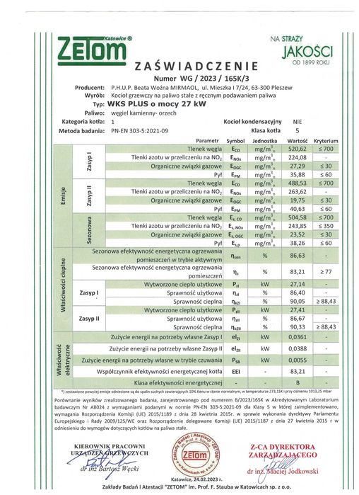 Kocioł c.o. na węgiel WKS PLUS 27 kW