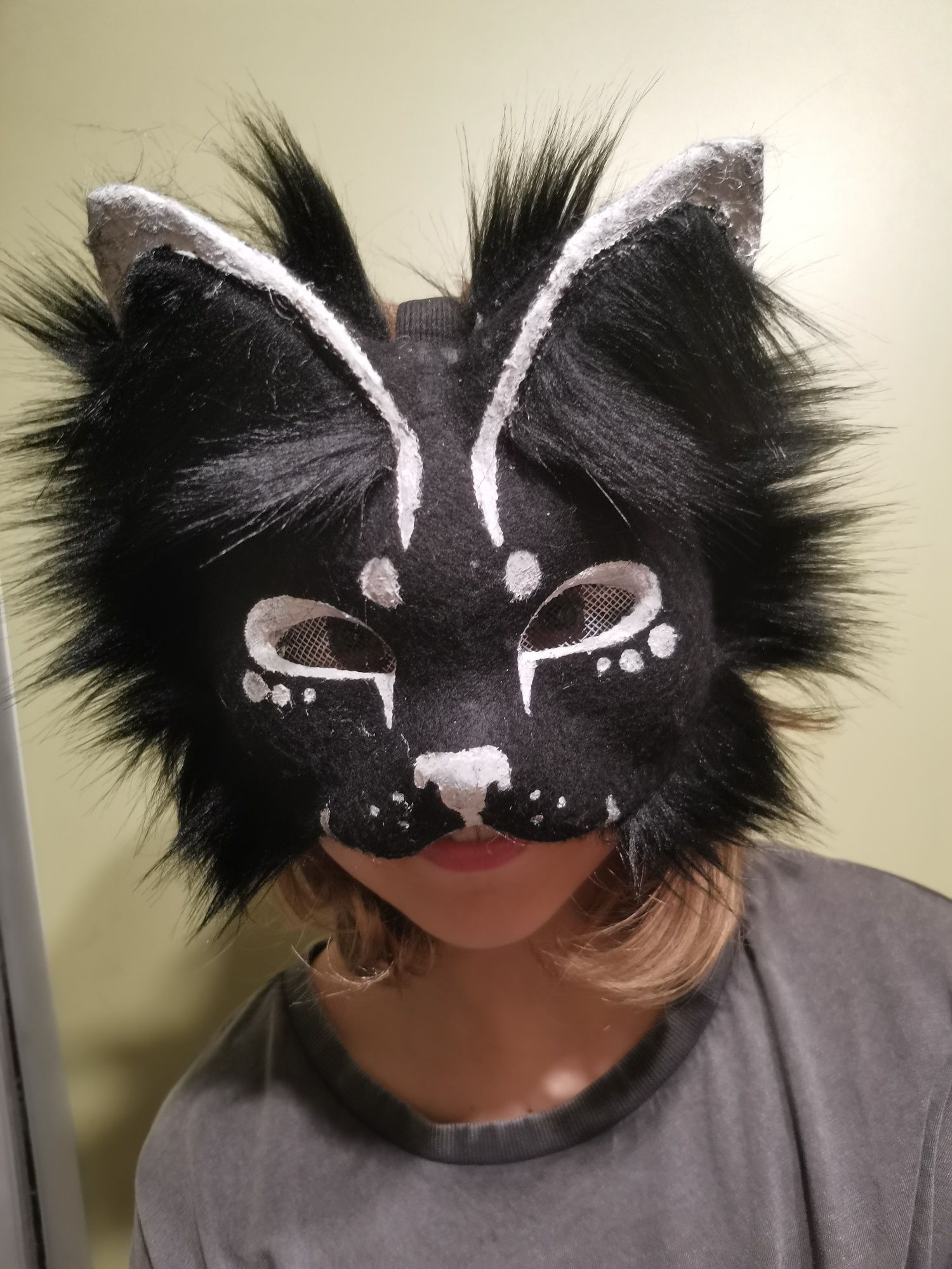 Wyjątkowa czarna maska kota Handmade premium therian Furry mask