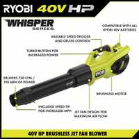 Топова повітродуйка бловер Ryobi WHISPER 40V США +4 а акб+220в зарядне