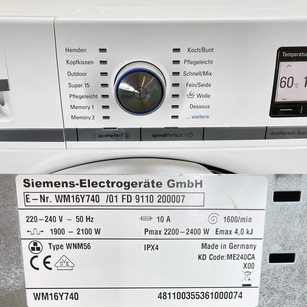 Стиральная машина Siemens iQ800 WM16Y740 8кг 1600об/мин Premium EU