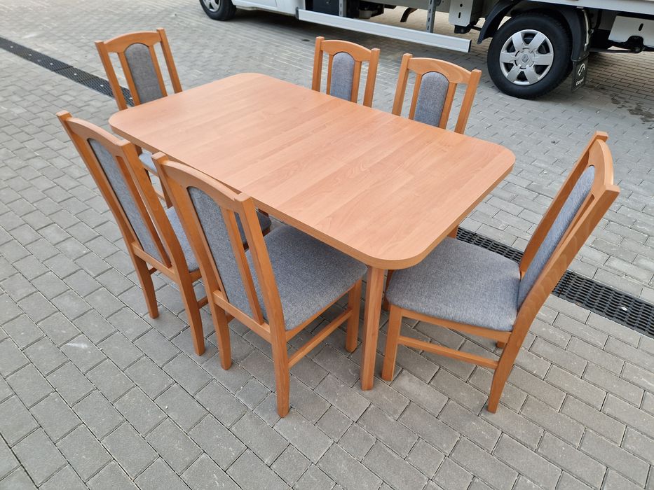Nowe: Stół 80x140/180 + 6 krzeseł, olcha + szary, dostawa PL