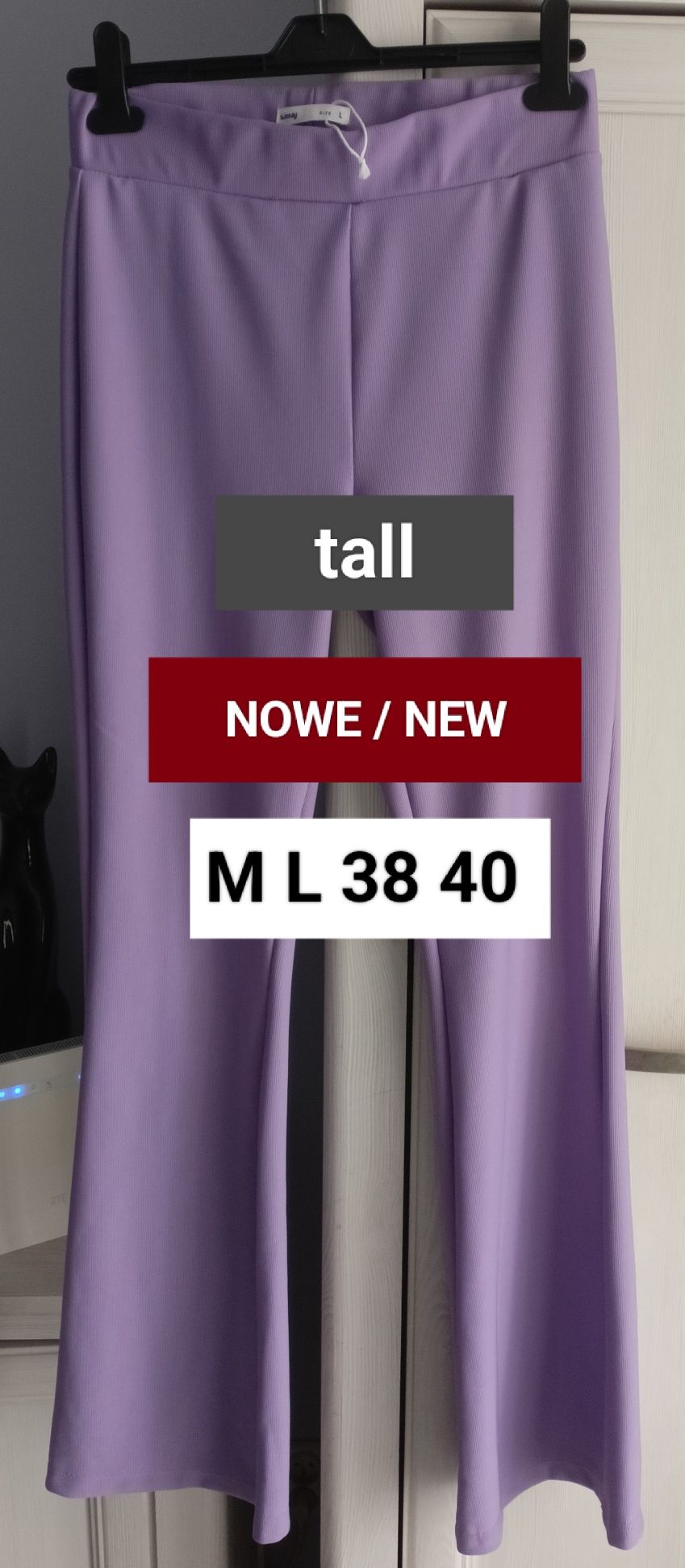 M L 38 40 fioletowe liliowe spodnie dzwony szerokie nogawki
