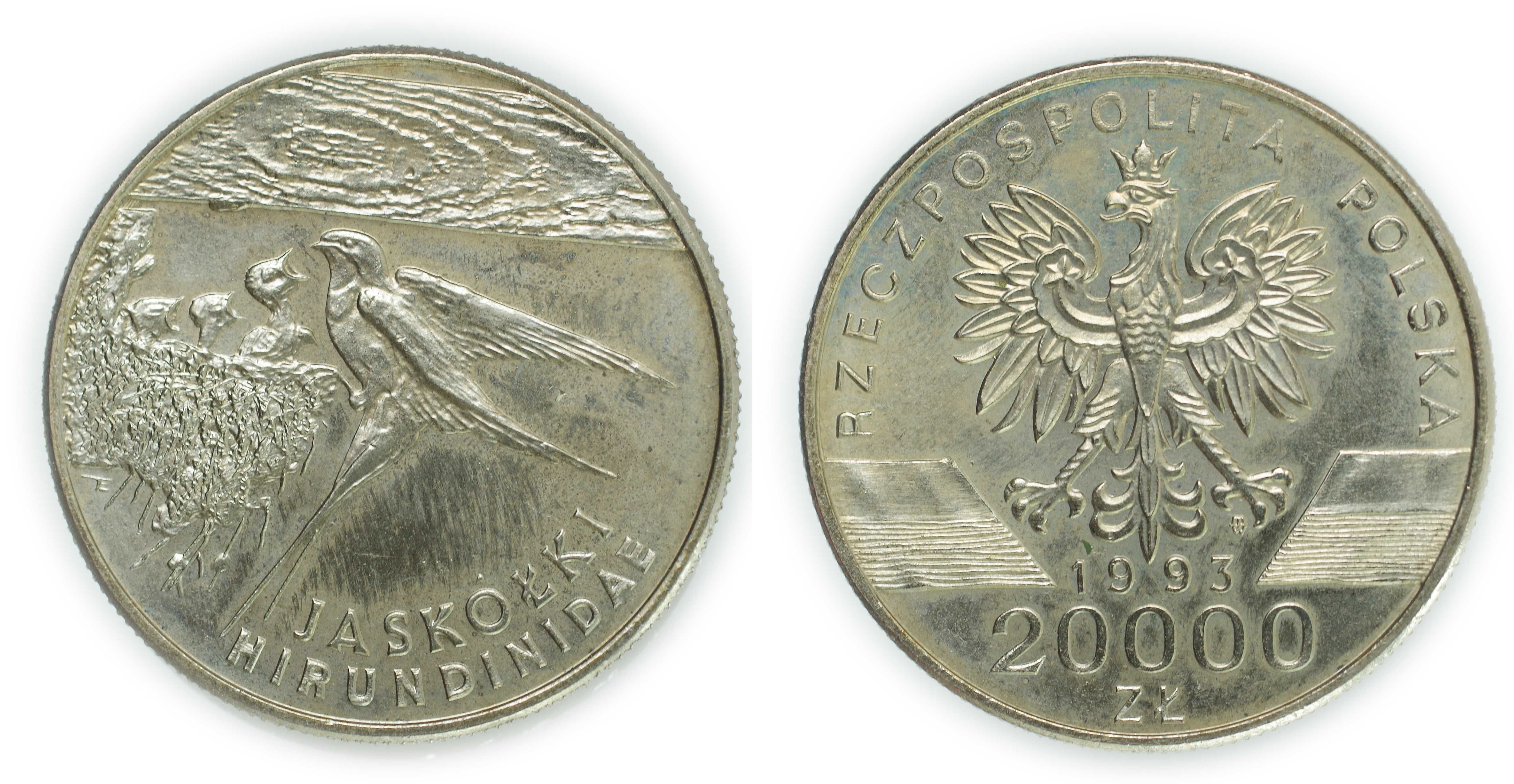 Sprzedam monetę 20000 złotych 1993 Jaskółki