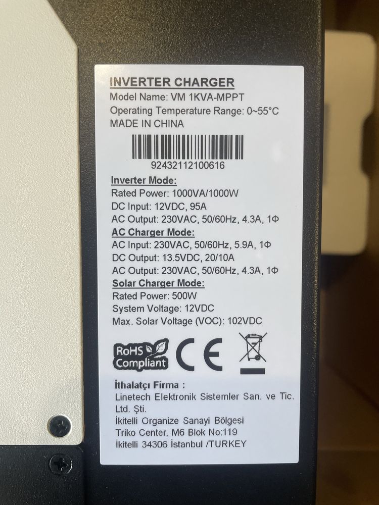 Гибридный инвертор MAX Reliable Power 1кВт (Турция)