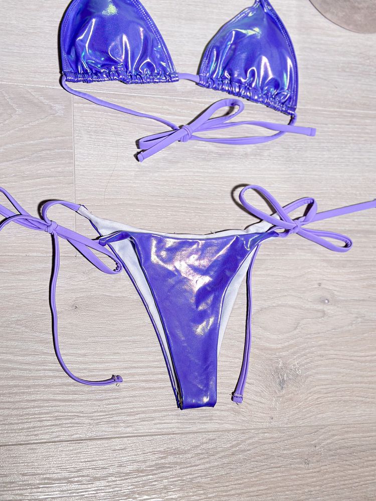 Strój kąpielowy s 36 bikini fioletowy błyszczący lateksowy