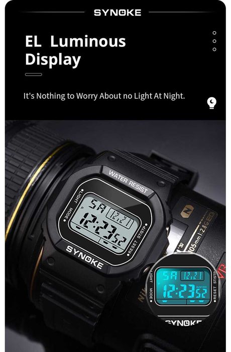 Zegarek cyfrowy męskie wodoszczelny WR50 sportowy Synoke elektroniczny